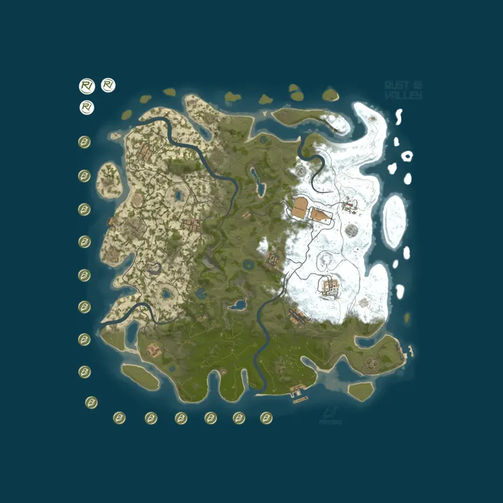 Map of [US] RustValley 10X |#3| PVE+|Legendary Weapons|RaidableBase